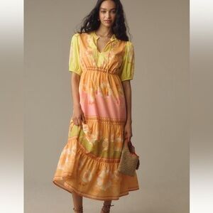 New FARM x Anthropologie Short Sleeve Tiered Maxi Dress